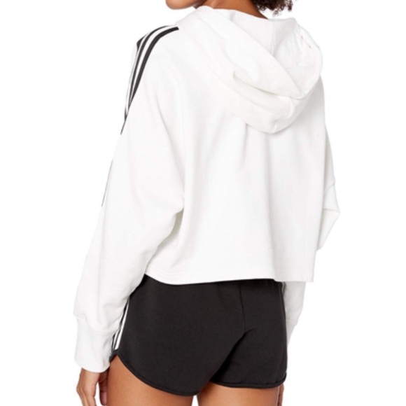 Adidas Originals Cropped Hoodie White Black Triple Stripe Size M - Picture 3 of 12